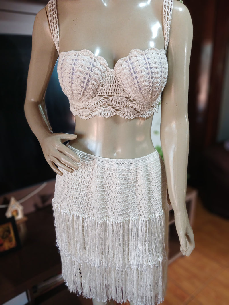 Conjunto Top + Saia Forrada de Crochê (PROMOÇÃO) Peça Unica a pronta entrega